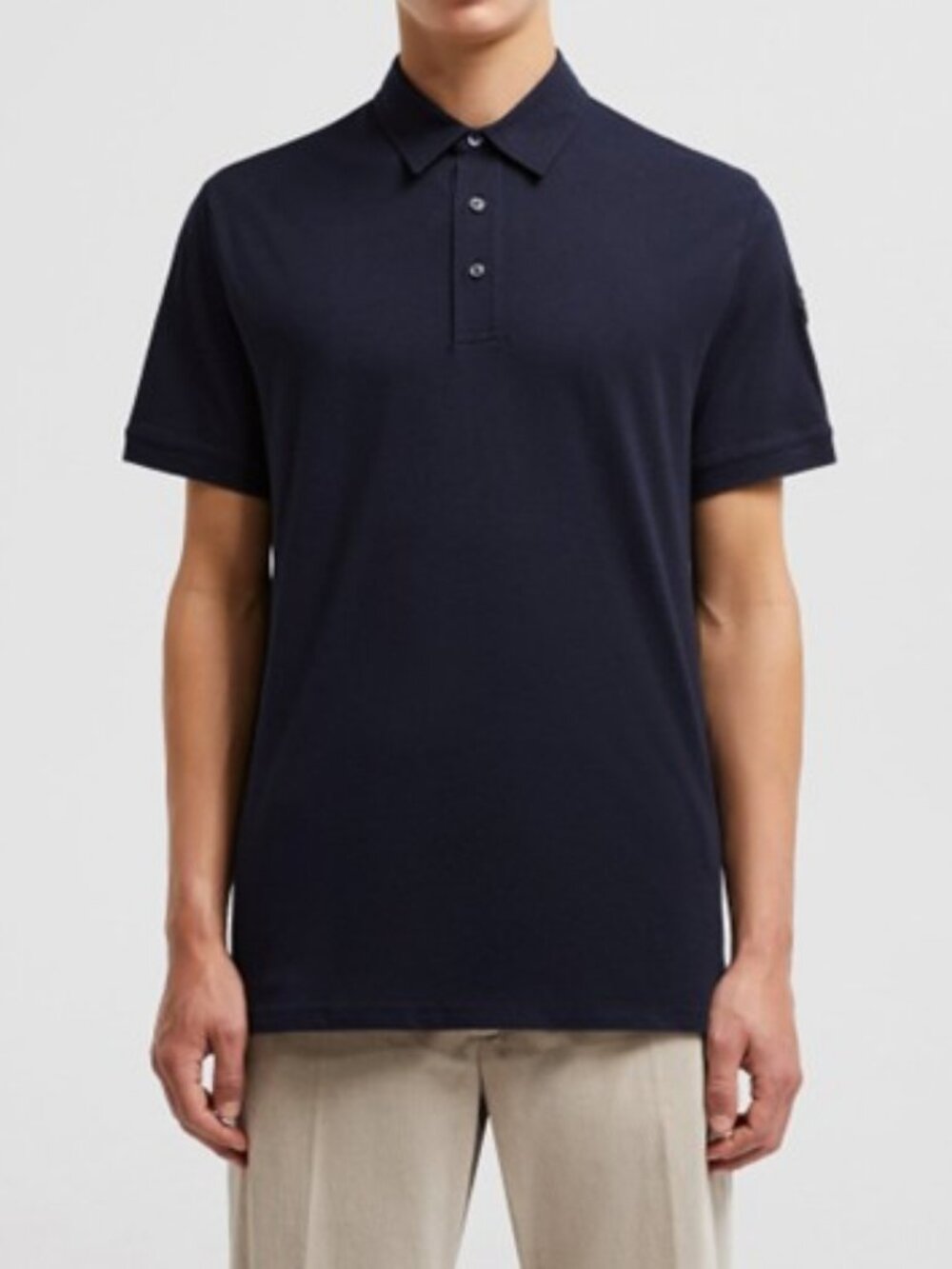 Moncler logo patch short sleeve polo shirt navy blue men's size 4